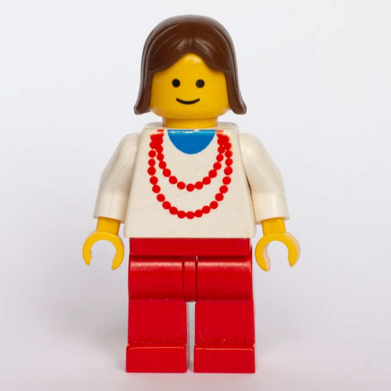 LEGO Woman - White Torso, Red Necklace, Red Legs, Brown Hair (3626b Head) (fig-004802)
