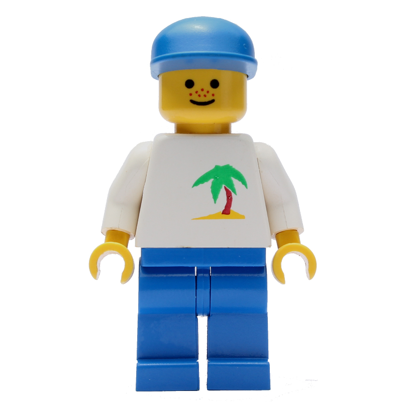 LEGO Man - White Torso with Palmtree, Blue Legs, Blue Cap (fig-004803)