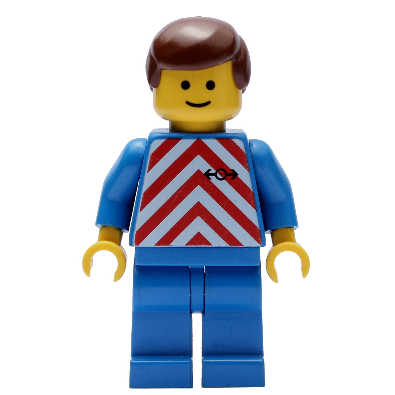 LEGO Train Worker - Red/White Shirt, Blue Legs, Brown Hair (3626b Head) (fig-004806)