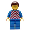 Train Worker - Red/White Shirt, Blue Legs, Brown Hair (3626b Head)