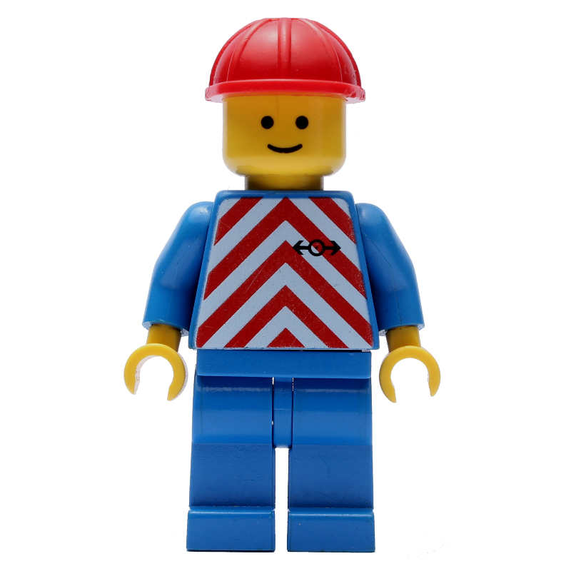 LEGO Train Worker - Red/White Shirt, Blue Legs, Red Helmet (fig-004810)