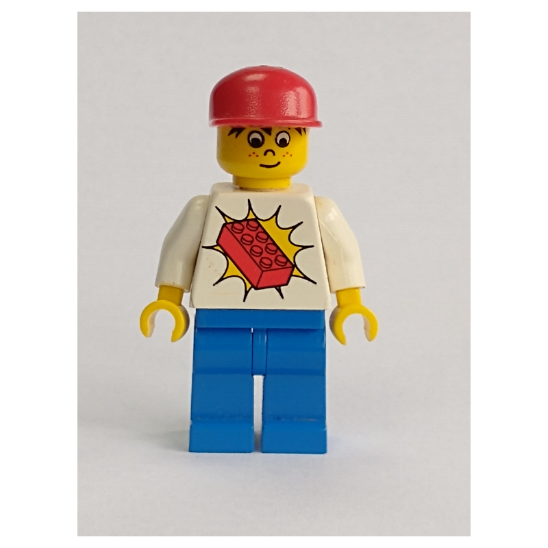 LEGO Man - White Torso with Red Brick, Blue Legs, Red Cap (fig-004811)