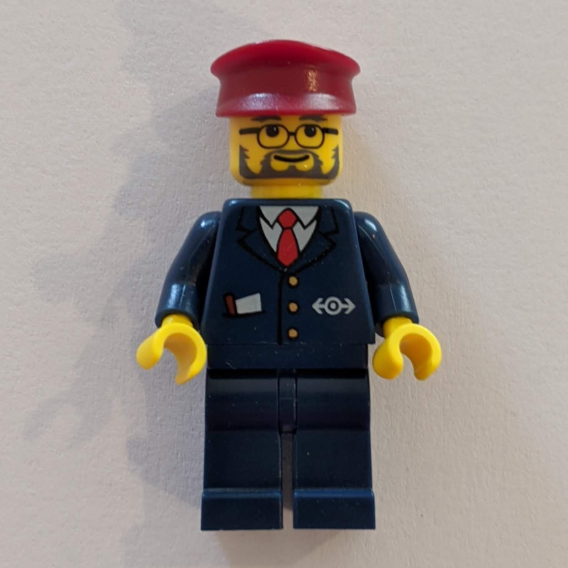 LEGO Conductor - Dark Blue Jacket, Dark Blue Legs, Dark Red Hat, Glasses, Beard (fig-004817)