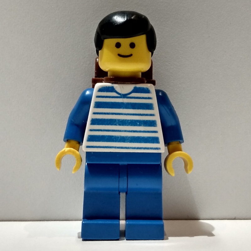 LEGO Man - Blue/White Striped Torso, Blue Legs, Brown Backpack (fig-004820)
