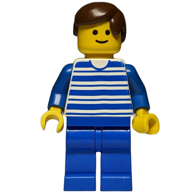 LEGO Man - Blue/White Striped Torso, Blue Legs, Brown Hair (fig-004821)