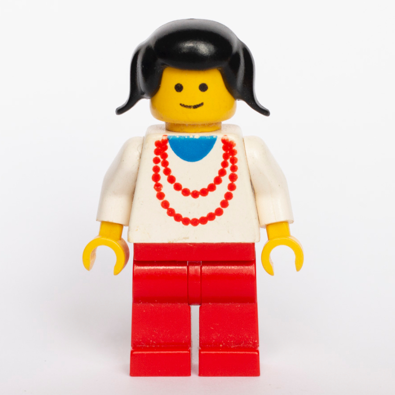 LEGO Woman - White Torso, Red Necklace, Red Legs, Black Tails (fig-004824)