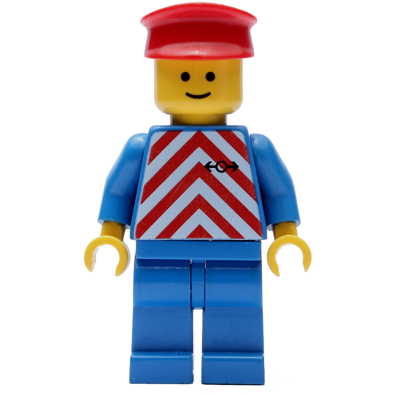 LEGO Train Worker - Red/White Shirt, Blue Legs, Red hat (fig-004826)