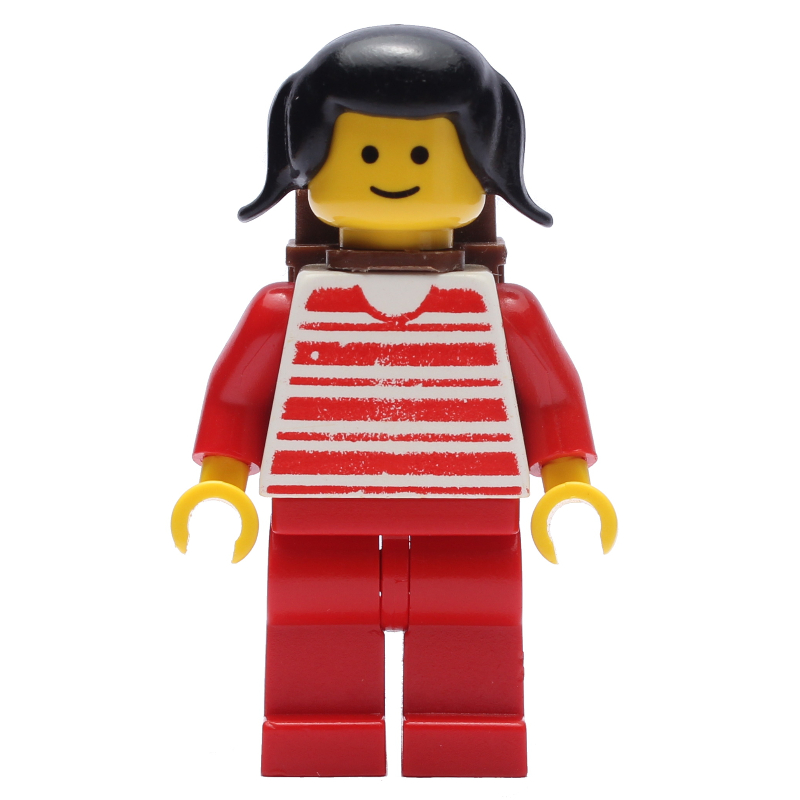 LEGO Woman - Red/White Striped Shirt, Red Arms, Red Legs, Brown Backpack (fig-004831)