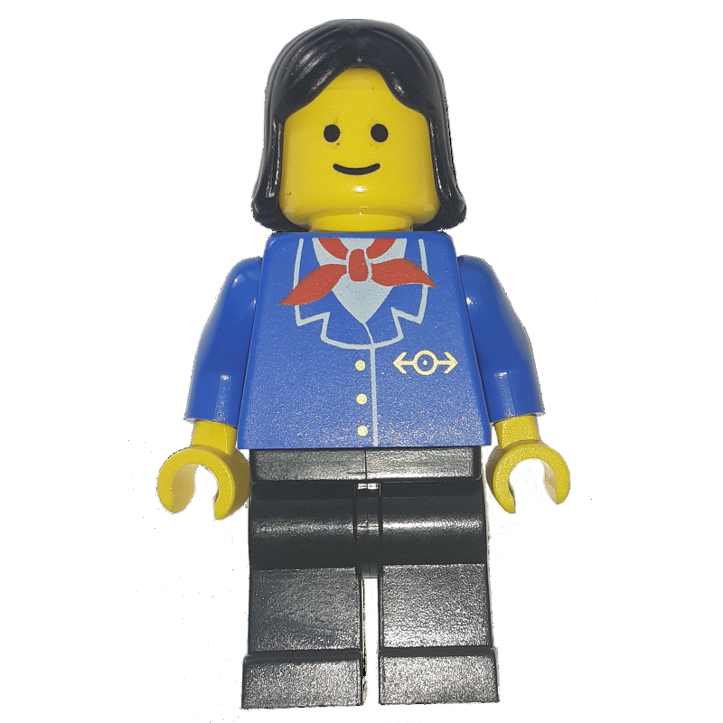 LEGO Train Worker - Blue Jacket, Black Legs, Female, Black Hair (fig-004833)
