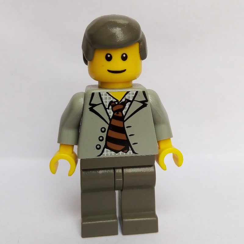 LEGO Scientist with Open Jacket and Black and Brown Striped Tie (fig-004924)