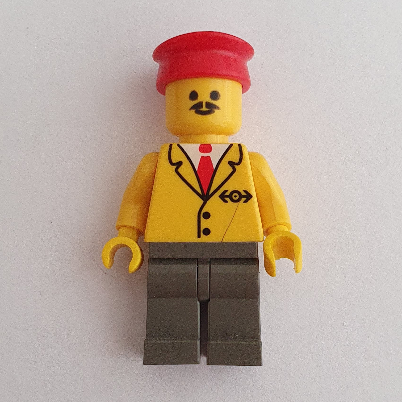 LEGO Train Employee - Yellow Torso, Dark Grey Legs, Red Hat (fig-004959)