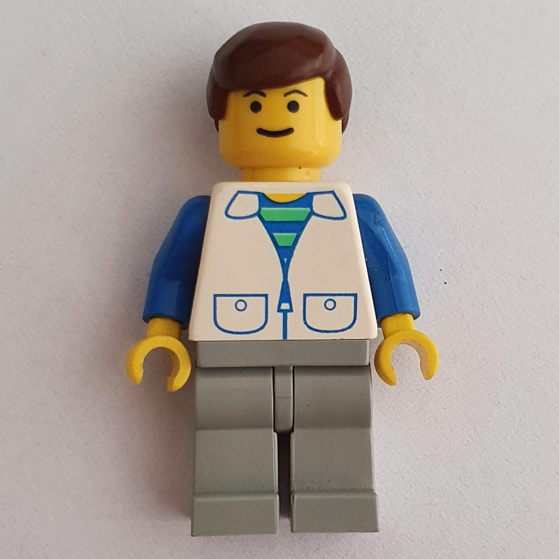 LEGO Man - White Jacket, Blue Arms, Light Gray Legs (fig-004960)