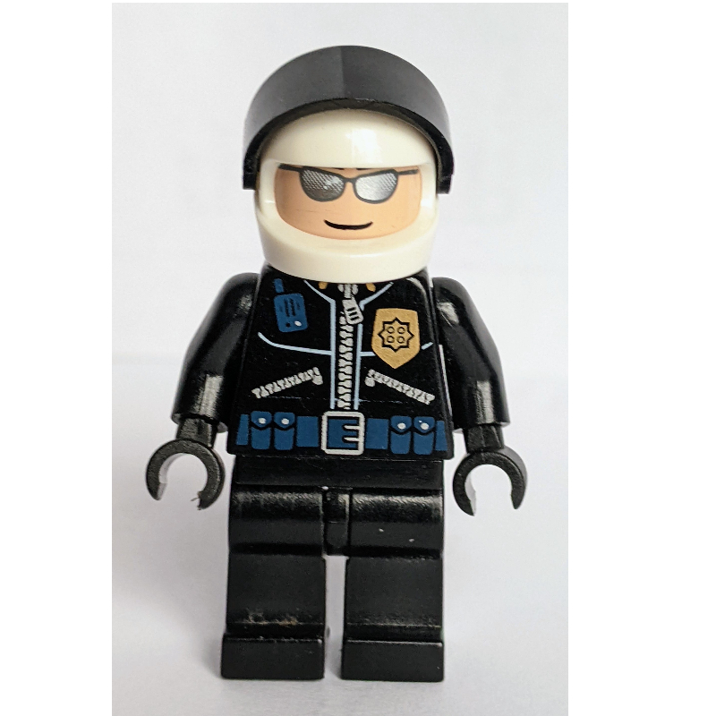 LEGO Policeman with Zipped Jacket with Gold Badge, and White Helmet with Black Visor (fig-004961)