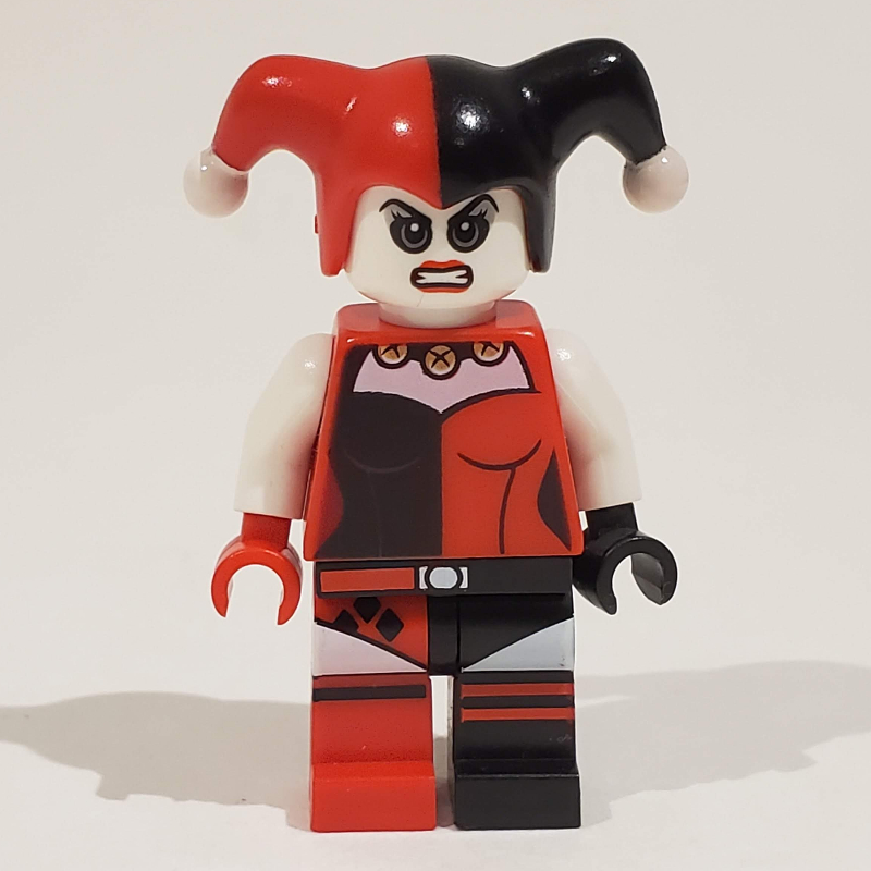 LEGO Harley Quinn in Black and Red Jester Outfit with White Arms (fig-005077)