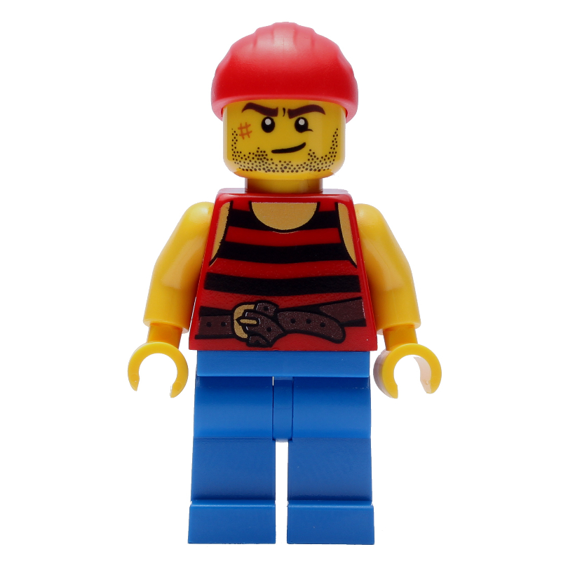 LEGO Pirate - Red/Black Stripes, Blue Legs, Red Bandana, Scar (fig-005087)