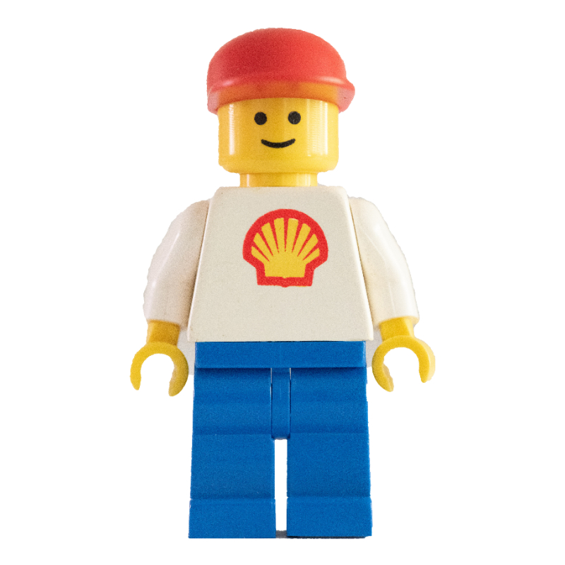 LEGO Shell - White Torso with Logo, Blue Legs, Red Cap (fig-005115)