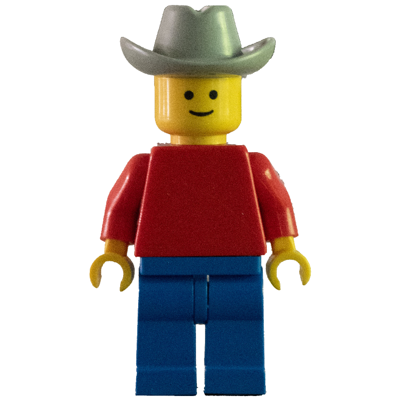 LEGO Man - Red Torso, Blue Legs, Light grey Cowboy Head (fig-005117)