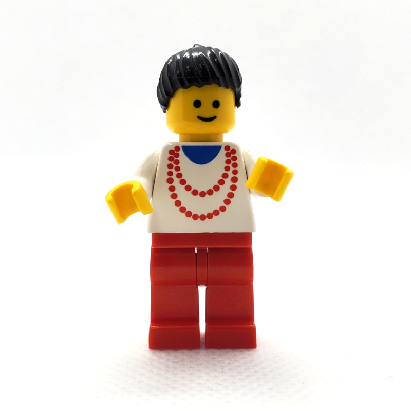 LEGO Woman - White Torso, Yellow Necklace, Red Legs, Black Hair (fig-005127)