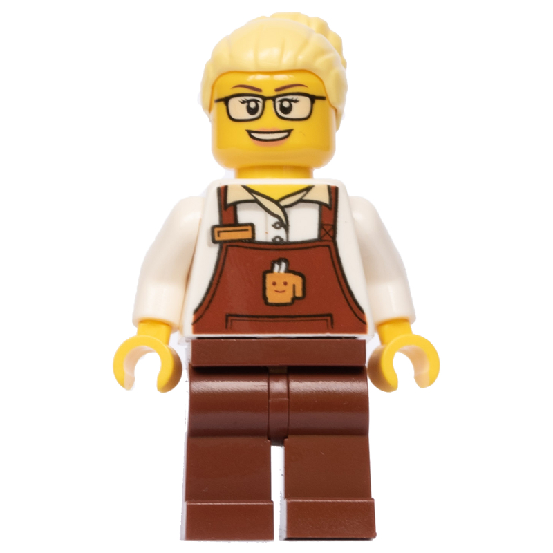LEGO Barista, Woman, White Torso, Reddish Brown Apron, Bright Light Yellow Hair (fig-005129)