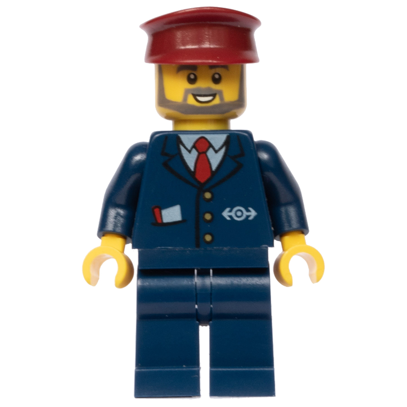 LEGO Conductor - Dark Blue Jacket, Dark Blue Legs, Dark Red Hat, Glasses, Beard (fig-005130)