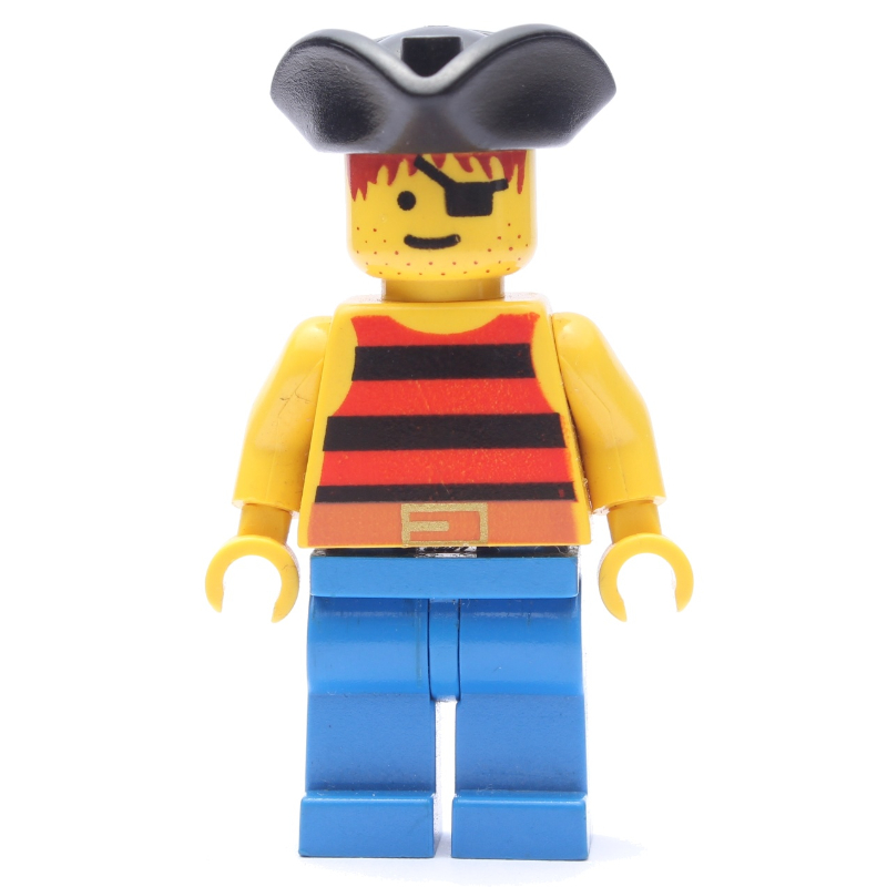 LEGO Pirate - Red/Black Stripes, Blue Legs, Black Tricorne (fig-005137)