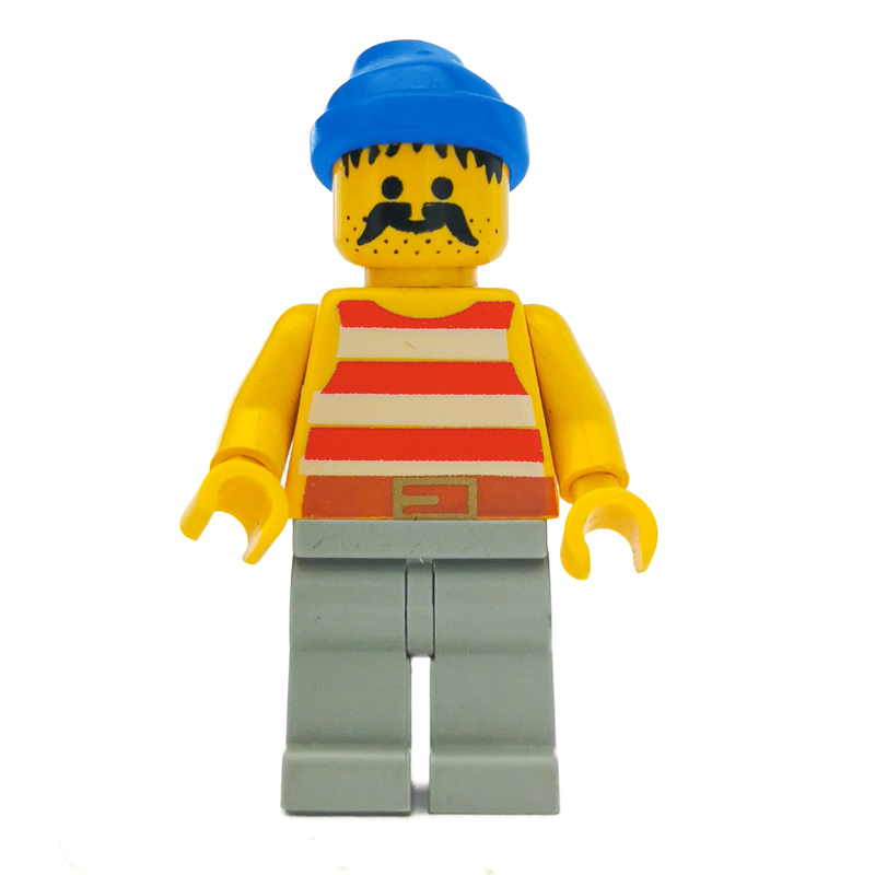 LEGO Pirate - Red Stripes, Light Gray Legs, Blue Bandana, 3626b (fig-005151)