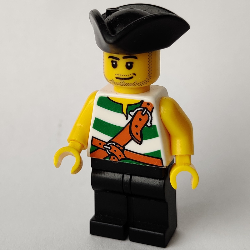 LEGO Pirate - Green Stripes, Black Legs, Black Tricorne (fig-005543)
