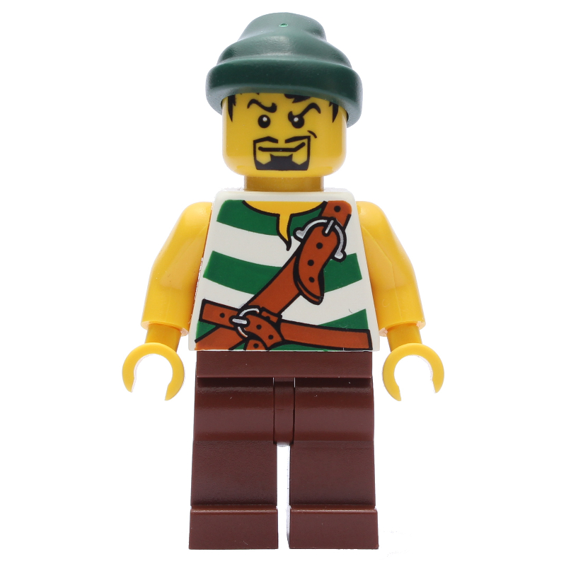 LEGO Pirate - Green Stripes, Reddish Brown Legs, Dark Green Bandana, Black Beard (fig-005549)