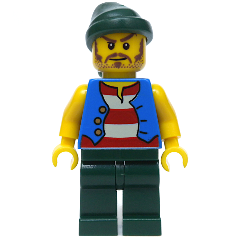 LEGO Pirate - Blue Vest, Dark Green Legs, Dark Green Bandana, Long Moustache (fig-005558)