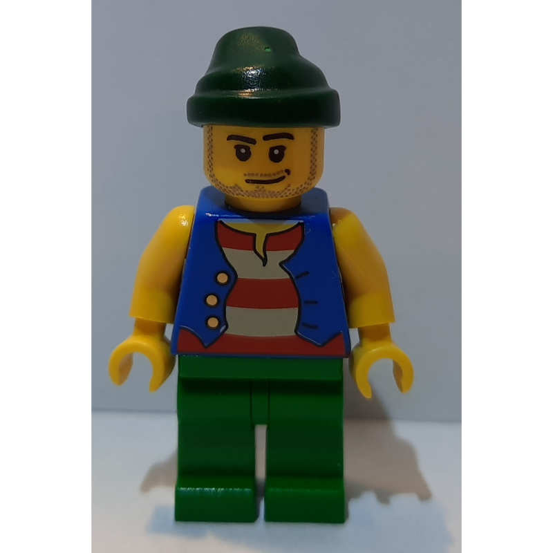 LEGO Pirate - Blue Vest, Green Legs, Dark Green Bandana, Smirk (fig-005559)
