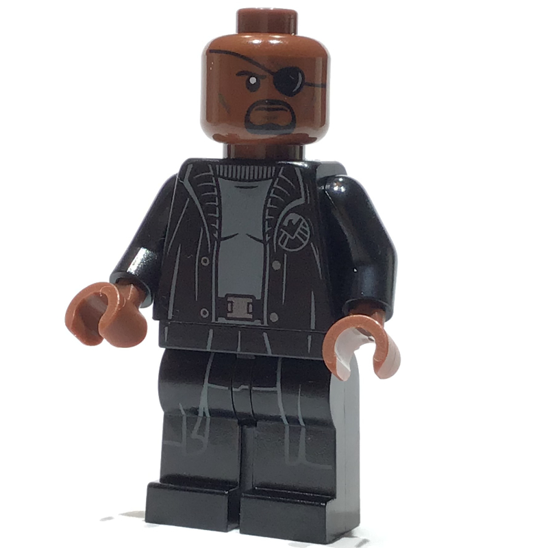 LEGO Nick Fury in Long Black Coat Over Gray Sweater, Line on Hips (fig-005575)