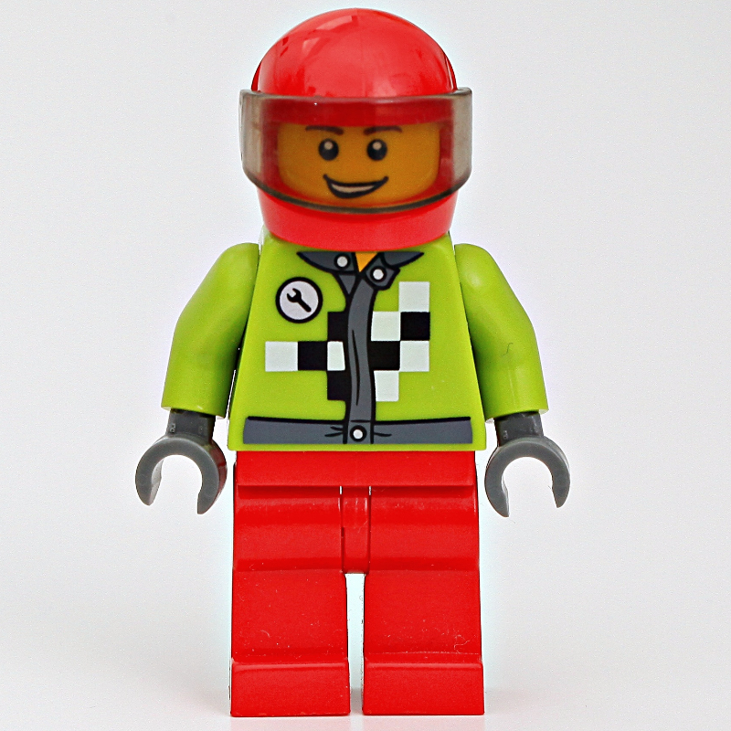 LEGO Racer with Lime Jacket with Black and White Checks, Red Helmet with Trans-Brown Visor (fig-005878)