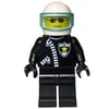 Policeman, Black Jacket with Zipper and Badge, White Helmet with Trans-Light Blue Visor