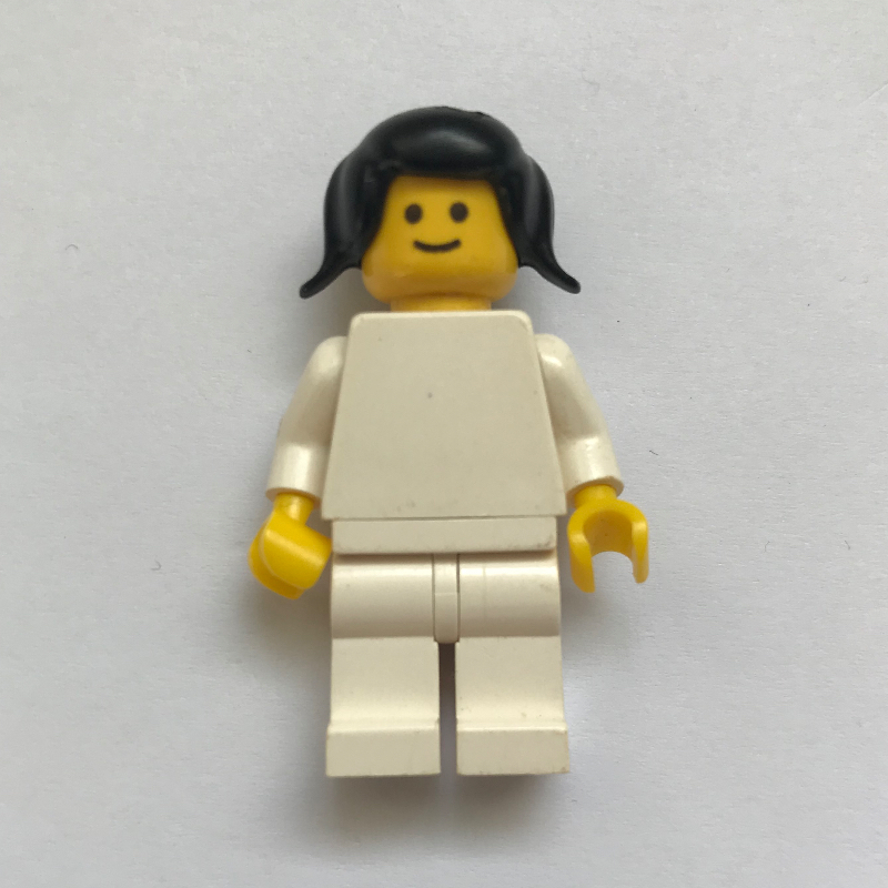 LEGO Female, Plain White Torso and Legs, Black Pigtails Hair (fig-005950)