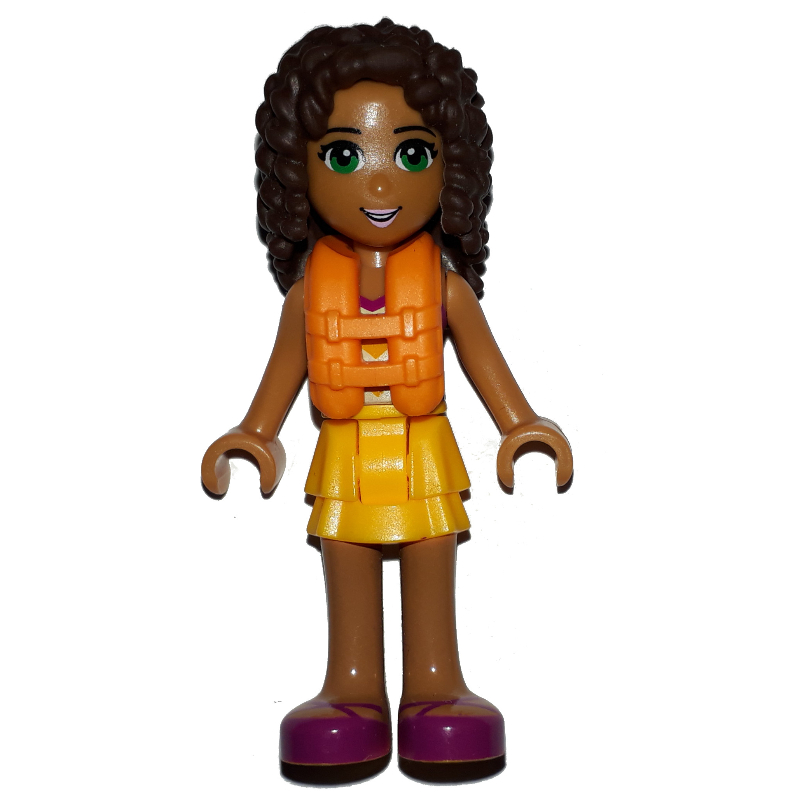 LEGO Andrea - Bright Light Orange Layered Skirt, Halter Top with Bright Light Orange Chevron Stripes and Life Jacket (fig-005955)