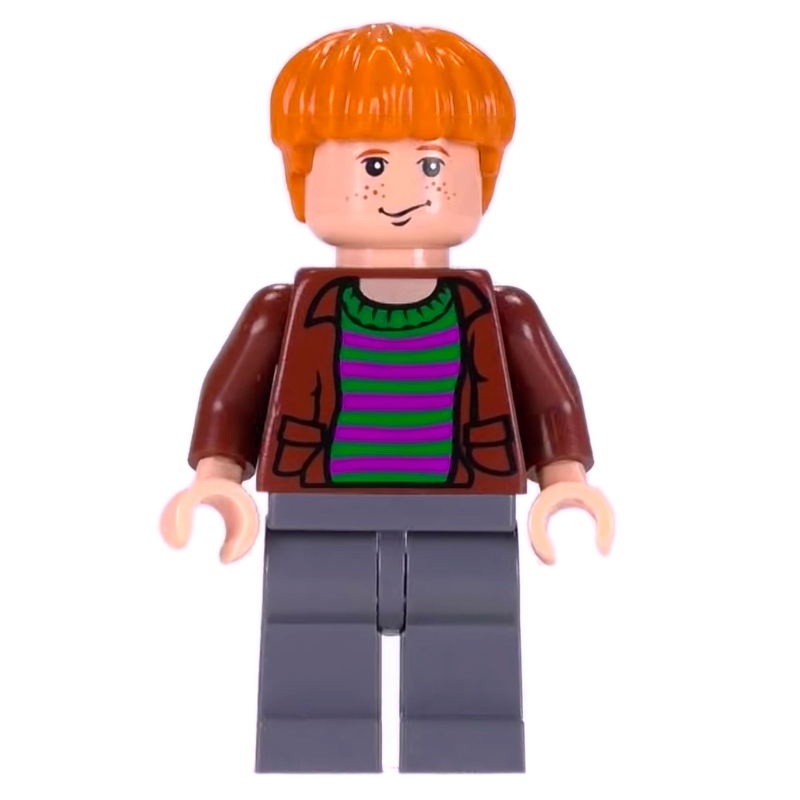 LEGO Ron Weasley, Open Reddish Brown Jacket over Striped Shirt (fig-006109)