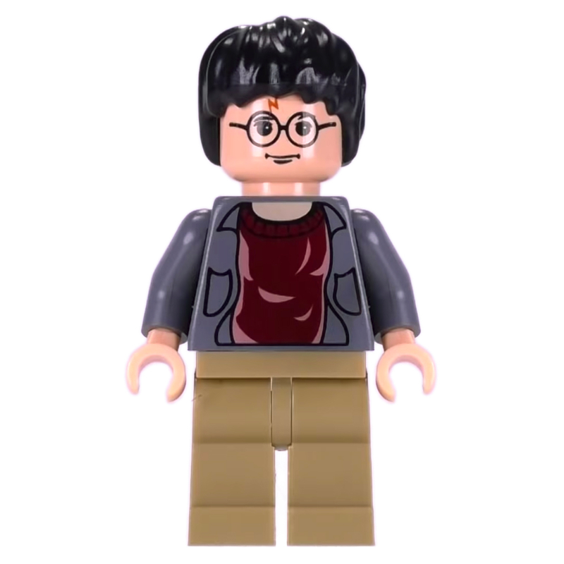 LEGO Harry Potter, Open Dark Bluish Gray Jacket over Dark Red Shirt, Dark Tan Legs (fig-006118)