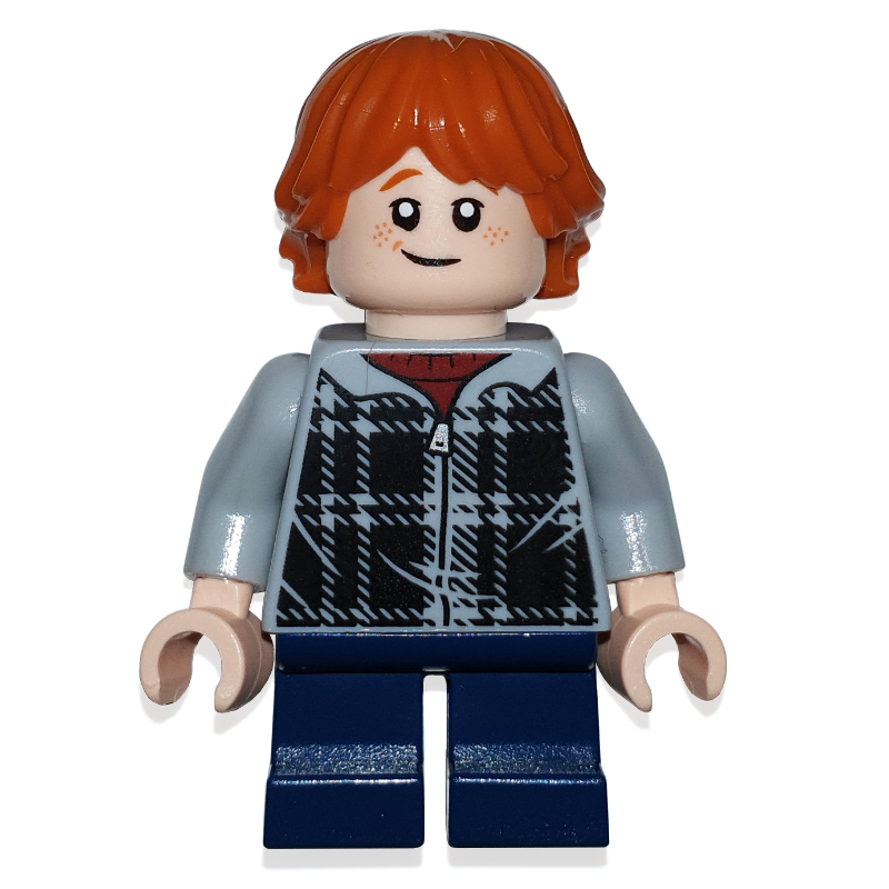LEGO Ron Weasley, Light Bluish Gray Plaid Jacket with Zipper, Short Legs (fig-006183)