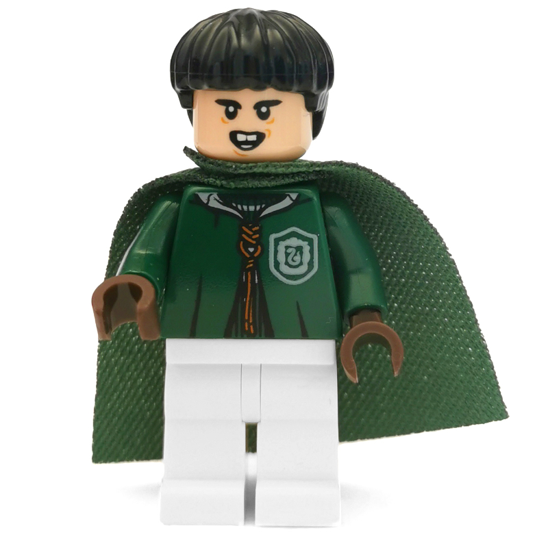 LEGO Marcus Flint, Dark Green and White Slytherin Quidditch Uniform, Bowl Cut Hair (fig-006226)