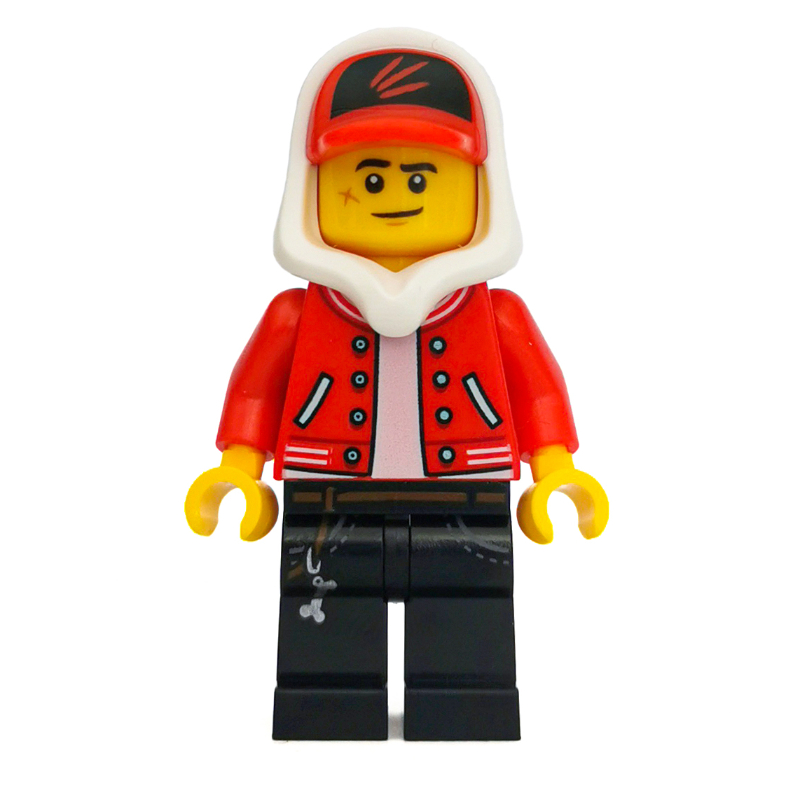 LEGO Jack Davids, Red Jacket with White Hood and Red Cap, Scared / Smirk (fig-006326)