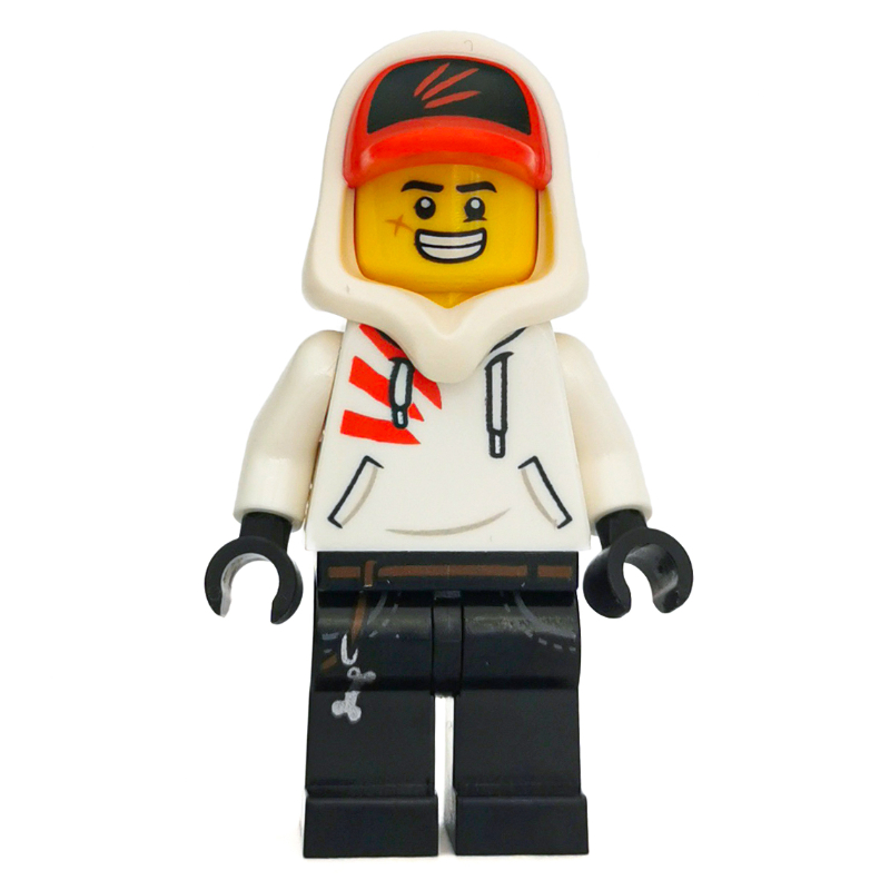 LEGO Jack Davids, White Hoodie with Hood and Red Cap, Angry / Large Grin (fig-006341)