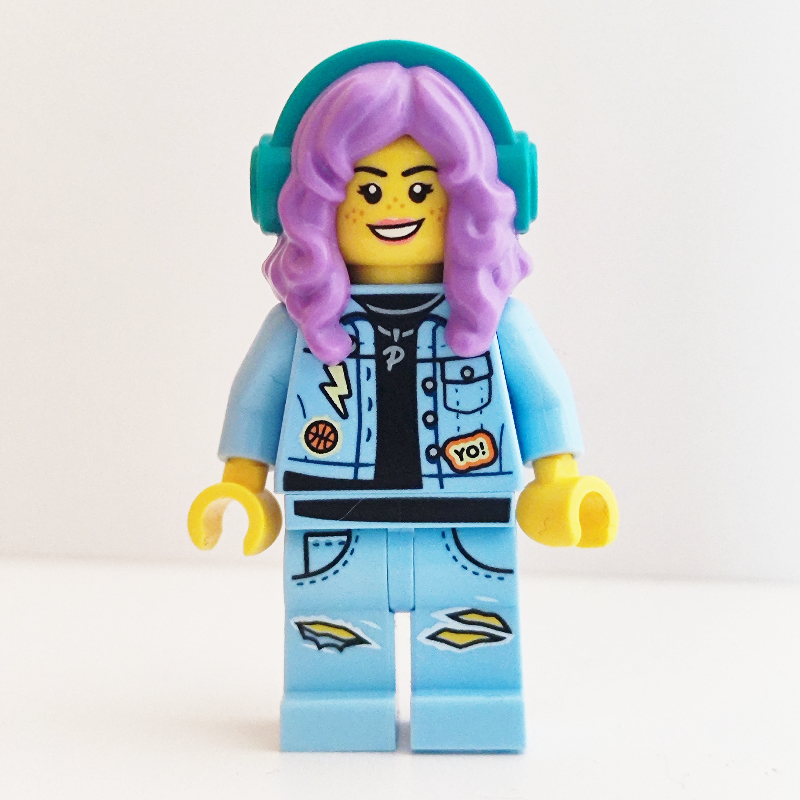 LEGO Parker L. Jackson, Bright Light Blue Denim Jacket, Medium Lavender Hair with Headphones (fig-006350)