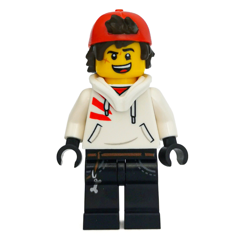 LEGO Jack Davids, White Hoodie with Downed Hood and Red Backwards Cap, Scared / Open Mouth (fig-006351)