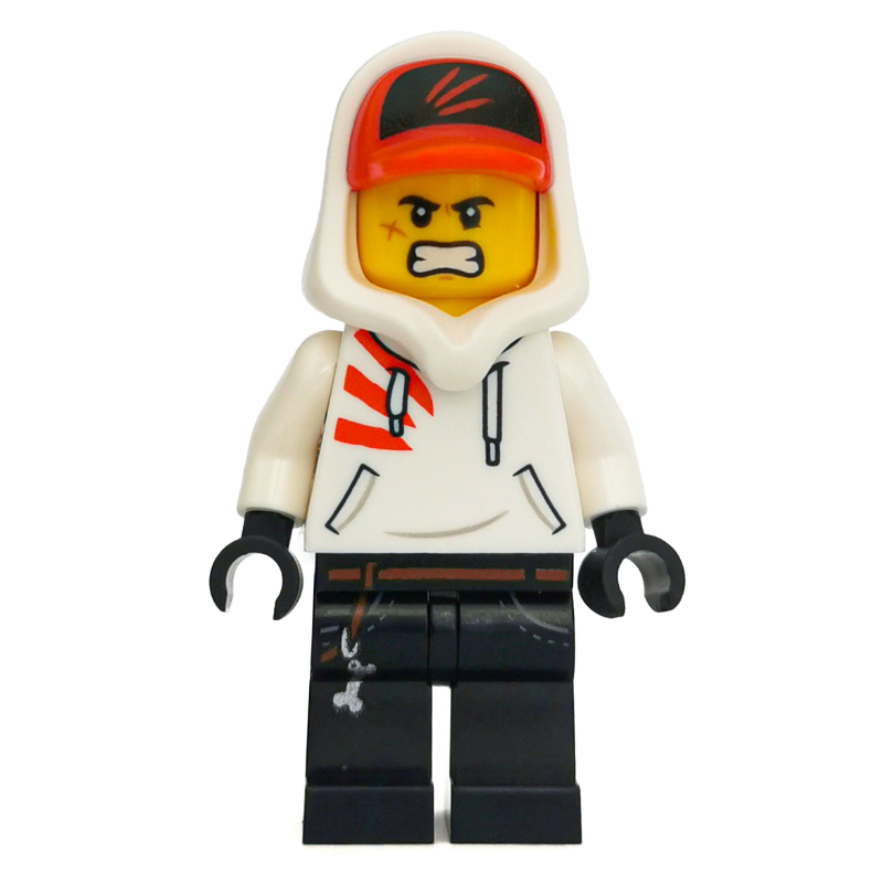 LEGO Jack Davids, White Hoodie with Hood and Red Cap, Angry / Smile (fig-006358)