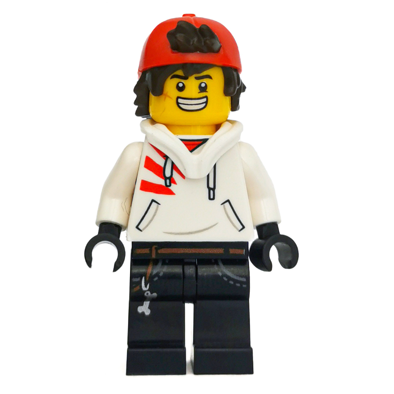 LEGO Jack Davids, White Hoodie with Downed Hood and Red Backwards Cap, Angry / Smile (fig-006362)