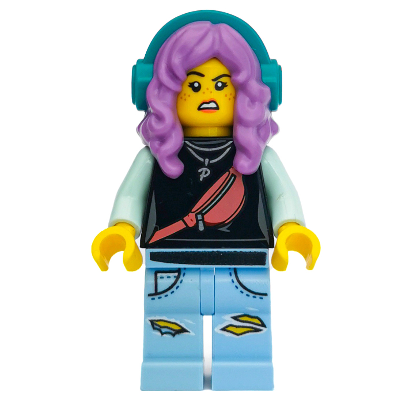 LEGO Parker L. Jackson, Black Top, Medium Lavender Hair with Headphones, Smile / Disgusted (fig-006363)