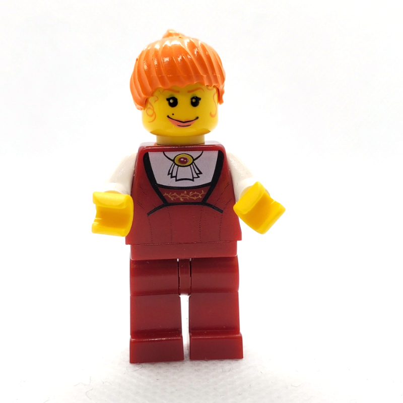 LEGO Female - Dark Red Torso, Dark Red Legs, White Shirt (fig-006398)
