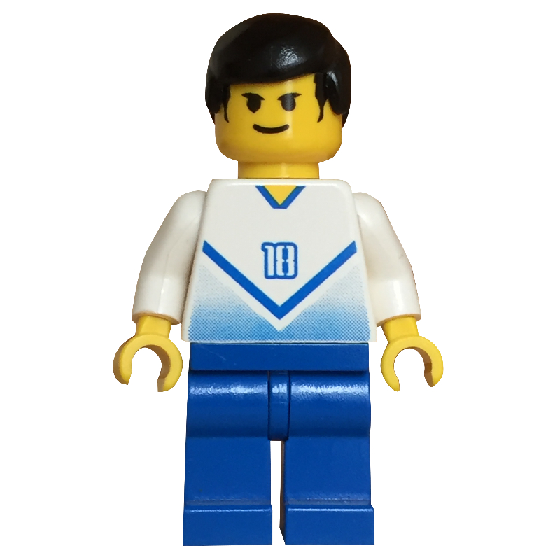 LEGO Soccer Player White Torso, Blue Legs, #18 (fig-006412)