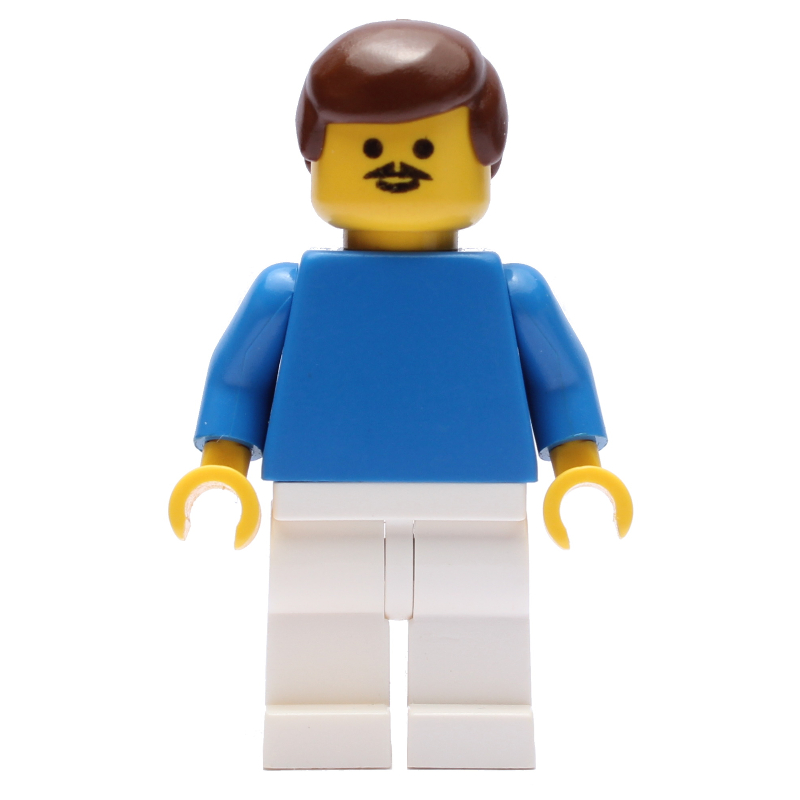 LEGO Soccer Player Blue Torso, White Legs, Brown Hair, Mustache (fig-006415)