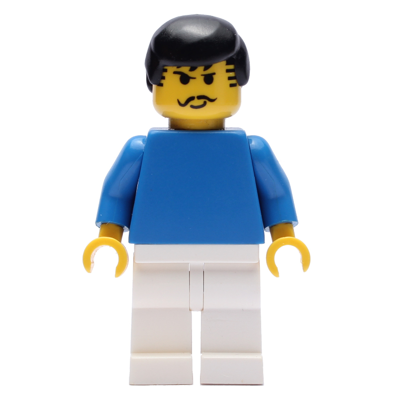 LEGO Soccer Player Blue Torso, White Legs, Black Hair, Mustache (fig-006417)